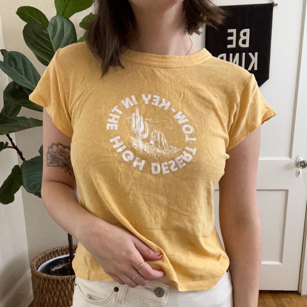 yellow madewell graphic baby tee with desert design